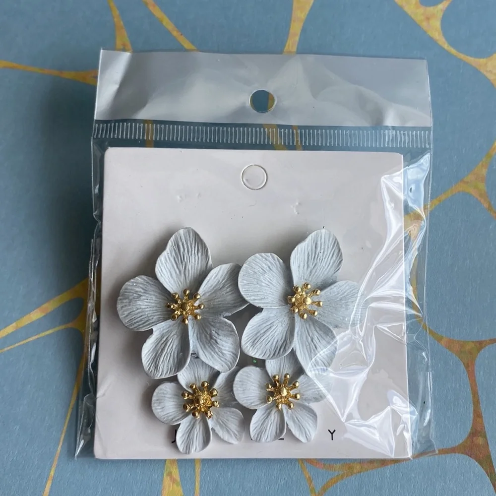 White Floral Drop Dangle Statement Earrings